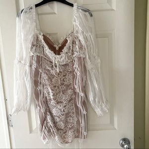 For love & lemons mini white lace dress Lolita